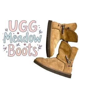 Ugg Australia Women’s Meadow Ankle Boots in Chestnut Sz 8 Lambskin Fur Suede